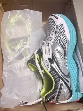 Saucony Silver, Teal & Lime Kids Running Sneakers